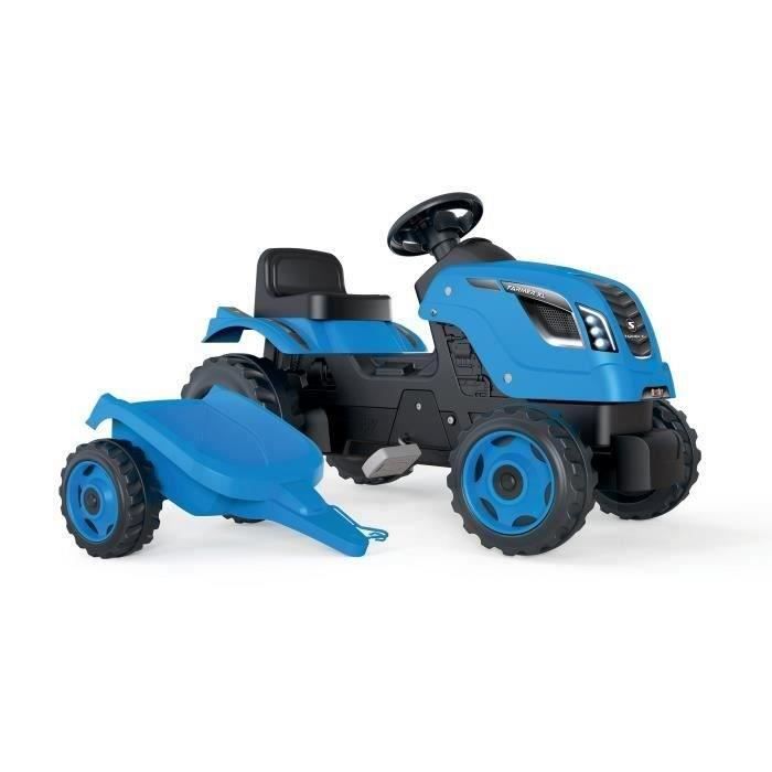 Tracteur a pédales Farmer XL + Remorque - Bleu - SMOBY - Siege ajustable - Capot ouvrant - Klaxon - 90% plastique recyclé