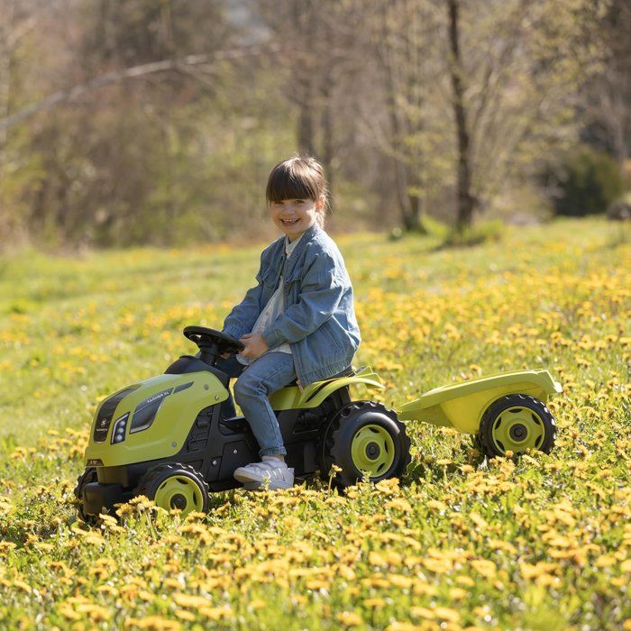 Smoby - Tracteur Farmer XL Vert + Remorque - Tracteur a Pédales - Siege Ajustable - Volant avec Klaxon - Capot Ouvrable - Des 3 ans