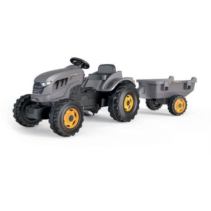 Tracteur a pédales Smoby Stronger XXL + Remorque - Gris