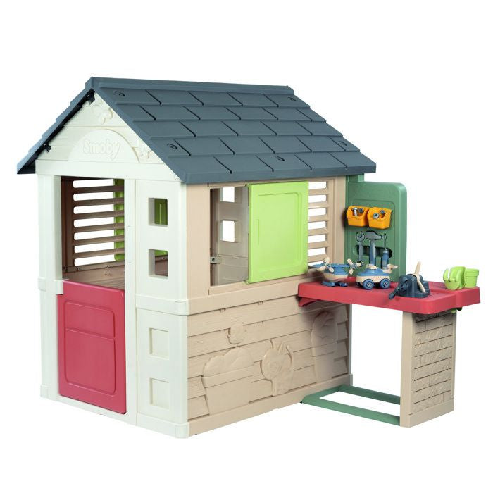 Smoby Life - Maison Nature + Atelier - Fabriquée en France - Matiere Recyclée - 39 accessoires - Des 2 ans