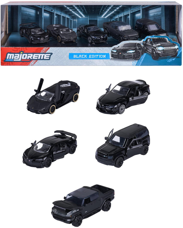 Coffret Cadeau 5 Véhicules Black Edition - MAJORETTE - Série Limitée - Finition noire - Échelle 1/64 - Des 3 ans
