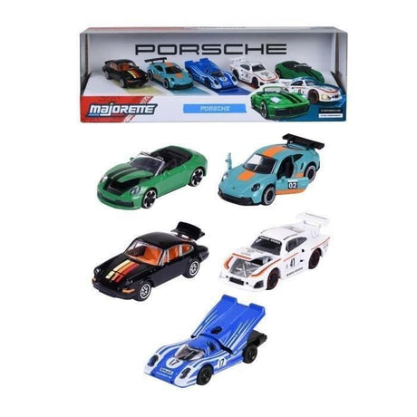 Coffret Cadeau 5 Véhicules Porsche - MAJORETTE - 2 exclusifs - Portes ouvrantes, suspensions - Échelle 1/64 - Des 3 ans