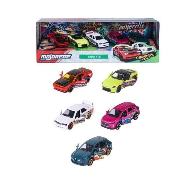 Coffret Cadeau 5 Véhicules Graffiti - MAJORETTE - Série Limitée - Décoration street art - Échelle 1/64 - Des 3 ans