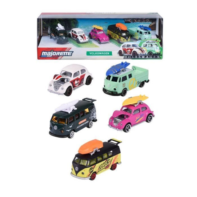 Coffret Cadeau 5 Véhicules Volkswagen - MAJORETTE - 2 exclusifs - Portes ouvrantes, suspensions - Échelle 1/64 - Des 3 ans
