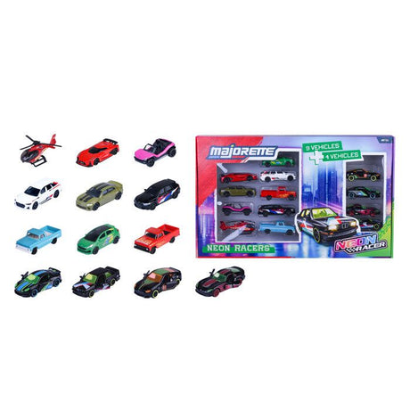 Coffret 13 Neon Racers - MAJORETTE - Série Limitée - 9 classiques + 4 éditions limitées - Échelle 1/64 - Des 3 ans