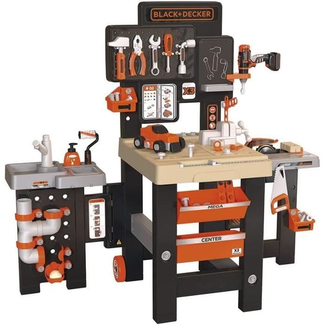 SMOBY - Black and Decker - Mega center - 3 parties : mécanique, plomberie, menuiserie - Nombreux accessoires - Fabrication française