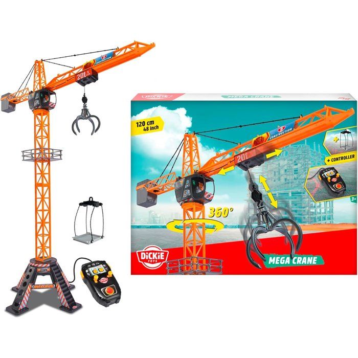 Grue filoguidée 120cm - DICKIE TOYS - Travaux publics - Tourne a 350° - Accessoires inclus