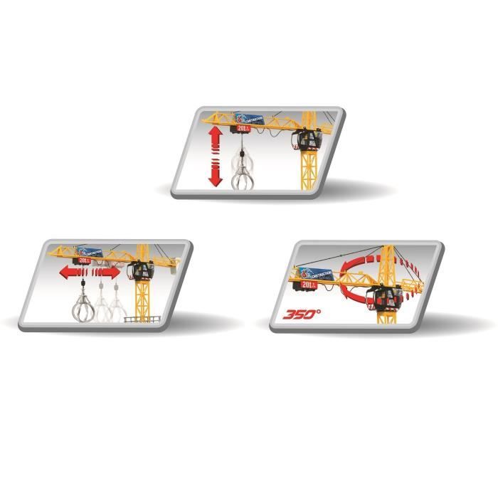 Grue filoguidée 120cm - DICKIE TOYS - Travaux publics - Tourne a 350° - Accessoires inclus