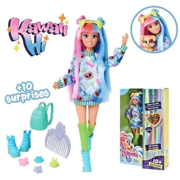 Kawaii Hi Mia - Poupée Mannequin Articulée - A Coiffer et Looker - Nombreux Accessoires et Son Chien - Des 4 ans