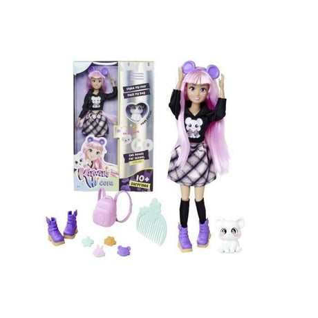 Kawaii Hi Cora - Poupée Mannequin Articulée Kawaii - A Coiffer et Looker - Nombreux Accessoires et Sa Souris - Des 4 ans