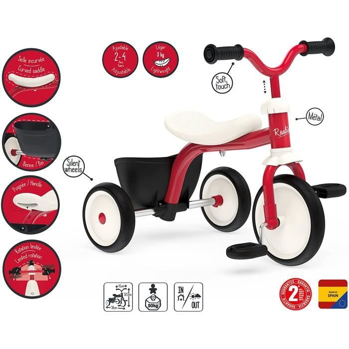 Tricycle - Smoby - Rookie - Cadre et guidon en mÈtal - Confortable et robuste