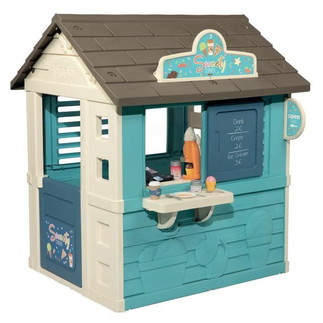 SMOBY - Maison Sweety Corner - Comptoir et espace de préparation - Machine a glaces - 18 accessoires inclus - Fabriqué en France