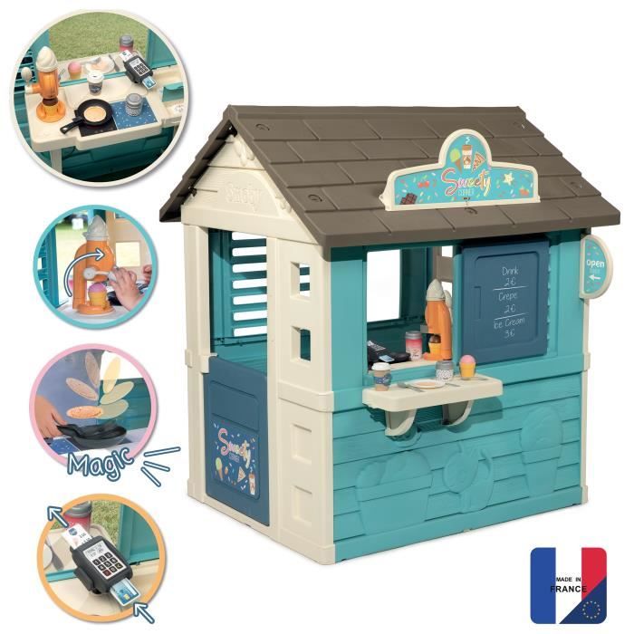 SMOBY - Maison Sweety Corner - Comptoir et espace de préparation - Machine a glaces - 18 accessoires inclus - Fabriqué en France