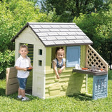 Smoby Life - Maison Pretty + Cuisine d'été - Plaque Grill et évier - 17 accessoires - Matiere Recyclée - Des 2 Ans