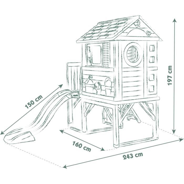 Smoby Life - Maison Pilotis avec toboggan - Nouveau colori - Plateforme 70cm - Anti-UV - Fabriqué en France