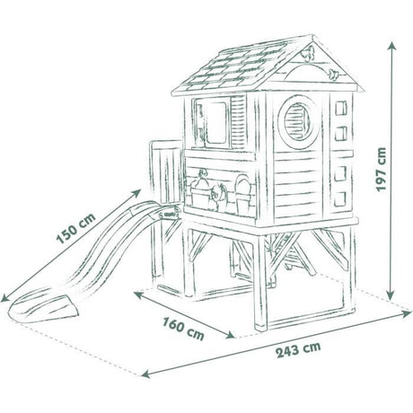 Smoby Life - Maison Pilotis avec toboggan - Nouveau colori - Plateforme 70cm - Anti-UV - Fabriqué en France