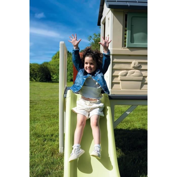 Smoby Life - Maison Pilotis avec toboggan - Nouveau colori - Plateforme 70cm - Anti-UV - Fabriqué en France
