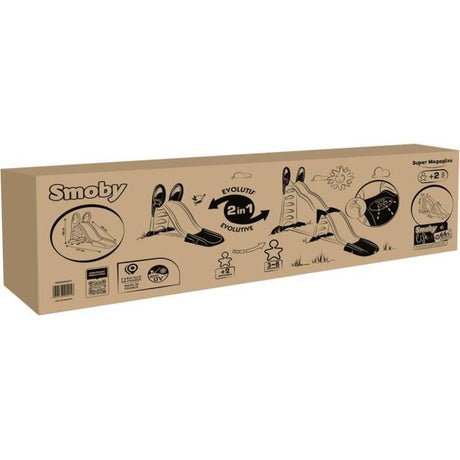 SMOBY Life - Toboggan Super Megagliss - Evolutif 2 en 1 - Glisse de 170 a 360 cm - Echelle, marches antidérapantes - Des 2 ans