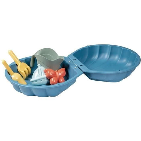 Smoby Life - Mini Bac a Sable Double Garni - Forme Coquillage - Pelle, Rateau, Moule a Sable, Arrosoir - Matiere Recyclée -  18 mois
