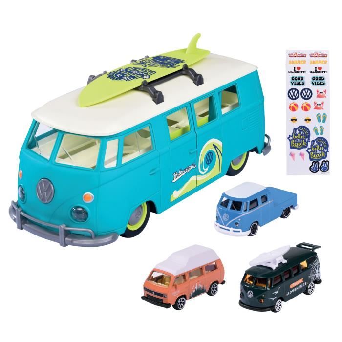 VÈhicule miniature - MAJORETTE - Volkswagen T1 35cm - Pack avec 3 vÈhicules 1/64eme - Bleu