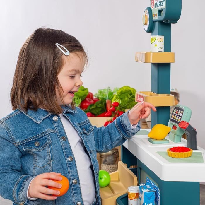 SMOBY - Marchande - Supermarché avec coin fruits et légumes- 42 accessoires inclus - Des 3 ans