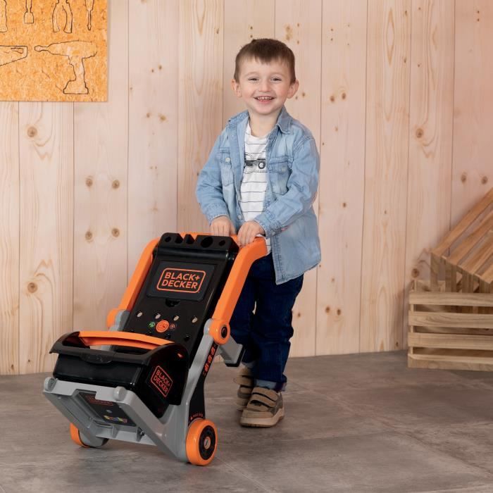 Smoby - Black+Decker - Diable + Boite 3 en 1 - 19 accessoires - Fabriqué en France