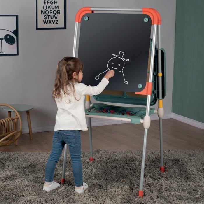 Smoby - Tableau Evolutif - Hauteur ajustable - Double face magnÈtique et ardoise - 80 Accessoires Inclus - Des 3 Ans