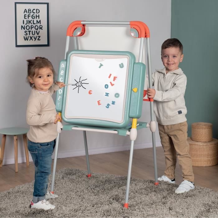 Smoby - Tableau Evolutif - Hauteur ajustable - Double face magnÈtique et ardoise - 80 Accessoires Inclus - Des 3 Ans