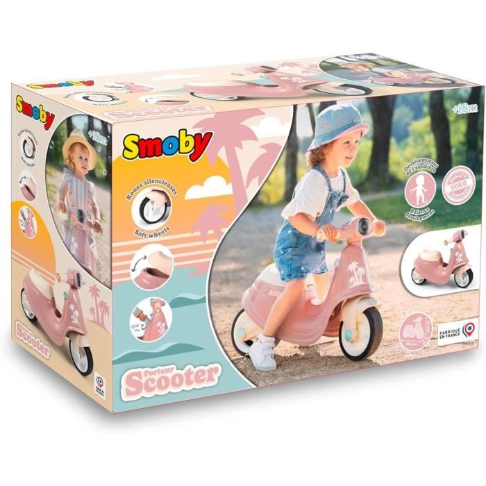 Smoby - Porteur scooter Rose - Coffre a Jouets - Roues silencieuses Dés 2ans