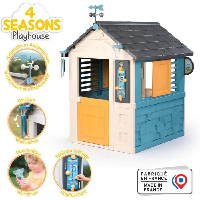 Smoby Maison enfant 4 Saisons - Cabane éducative - Activités ludique sur le theme de la Météo - Fabriqué en France