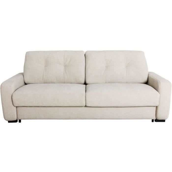 Canapé convertible express - 2/3 places - SOA - Tissu gauffré - Beige - Matelas 15 cm - 195 x 100 x 91 cm - DUNLOPILLO