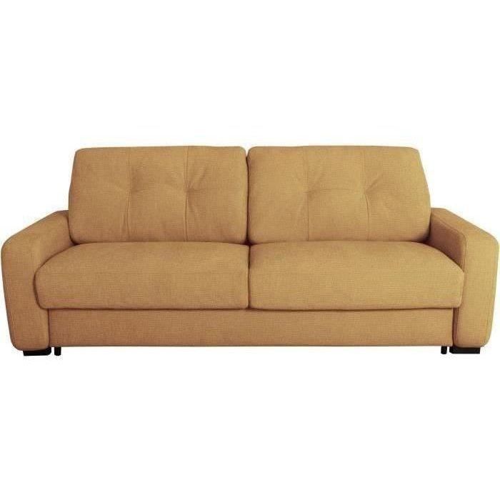 Canapé convertible express - 2/3 places - SOA - Tissu gauffré - Ocre - Matelas 15 cm - 195 x 100 x 91 cm - DUNLOPILLO