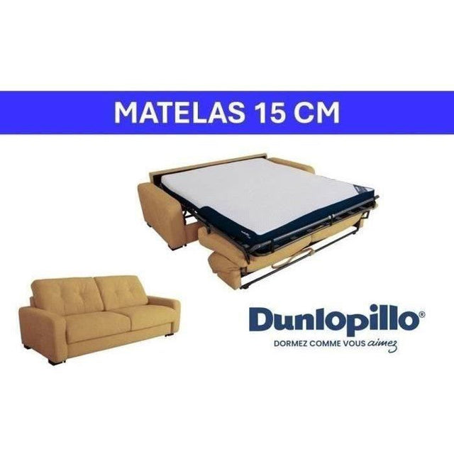 Canapé convertible express - 2/3 places - SOA - Tissu gauffré - Ocre - Matelas 15 cm - 195 x 100 x 91 cm - DUNLOPILLO