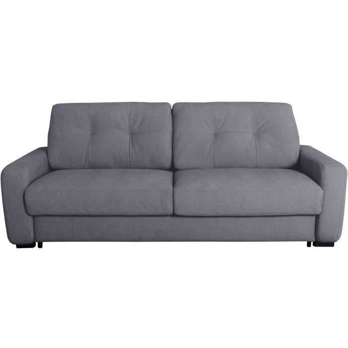 Canapé convertible express - 2/3 places - SOA - Tissu gauffré - Gris souris - Matelas 15 cm - 195 x 100 x 91 cm - DUNLOPILLO