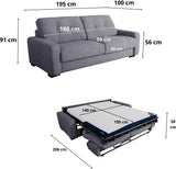 Canapé convertible express - 2/3 places - SOA - Tissu gauffré - Gris souris - Matelas 15 cm - 195 x 100 x 91 cm - DUNLOPILLO