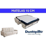 Canapé convertible express - 3 places - SOA - Tissu gauffré - Beige - Matelas 15 cm - 215 x 100 x 91 cm - DUNLOPILLO