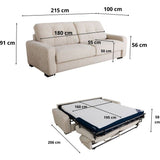 Canapé convertible express - 3 places - SOA - Tissu gauffré - Beige - Matelas 15 cm - 215 x 100 x 91 cm - DUNLOPILLO