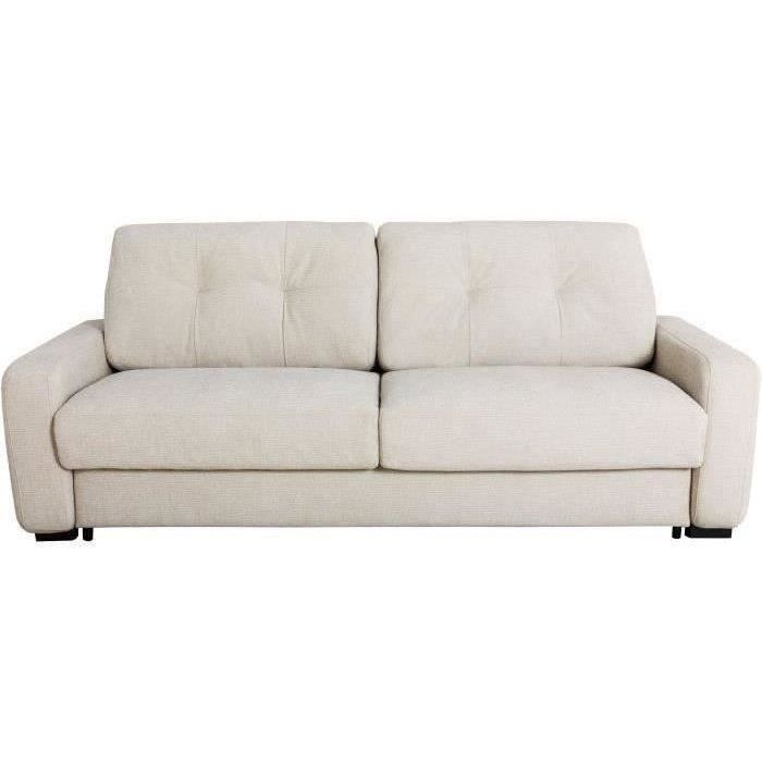 Canapé convertible express - 3 places - SOA - Tissu gauffré - Beige - Matelas 15 cm - 215 x 100 x 91 cm - DUNLOPILLO