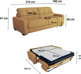 Canapé convertible express - 3 places - SOA - Tissu gauffré - Ocre - Matelas 15 cm - 215 x 100 x 91 cm - DUNLOPILLO