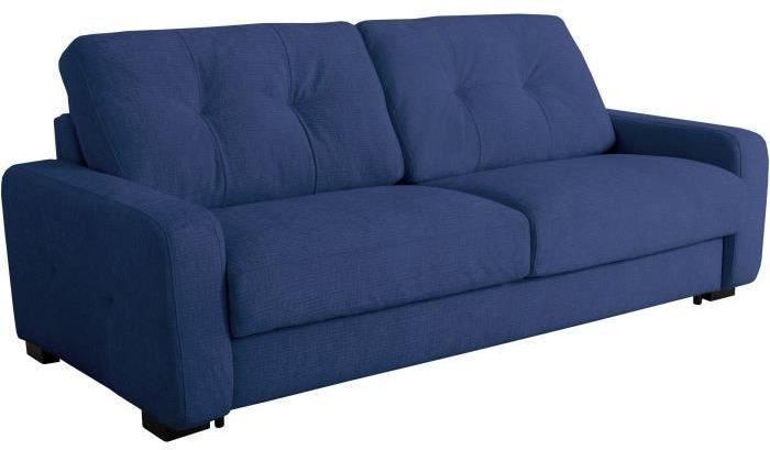 Canapé convertible express - 3 places - SOA - Tissu gauffré - Saphir - Matelas 15 cm - 215 x 100 x 91 cm - DUNLOPILLO