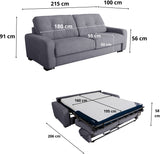 Canapé convertible express - 3 places - SOA - Tissu gauffré - Gris souris - Matelas 15 cm - 215 x 100 x 91 cm - DUNLOPILLO