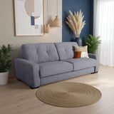 Canapé convertible express - 3 places - SOA - Tissu gauffré - Gris souris - Matelas 15 cm - 215 x 100 x 91 cm - DUNLOPILLO