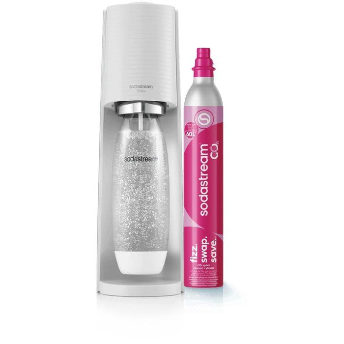 Machine a soda et eau pétillante SODASTREAM - TERRA Blanche - 1 bouteille compatible lave-vaisselle - 1 recharge de gaz 60L
