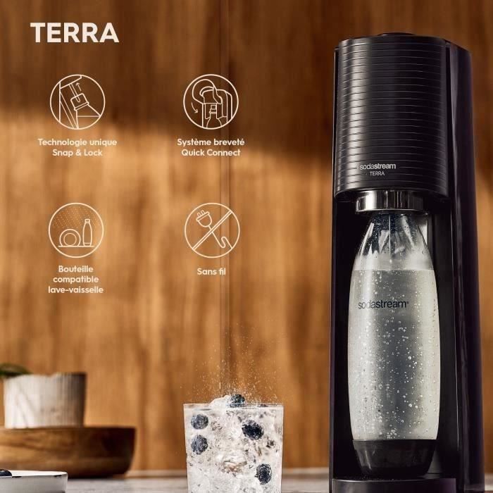 Machine a soda et eau pétillante SODASTREAM - TERRA Noire - 2 bouteilles compatible lave-vaisselle - 1 recharge de gaz 60L