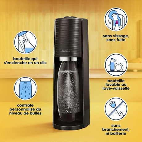 Machine a soda et eau pétillante SODASTREAM - TERRA Noire - 2 bouteilles compatible lave-vaisselle - 1 recharge de gaz 60L