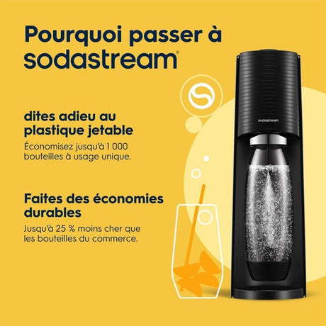 Machine a soda et eau pétillante SODASTREAM - TERRA Noire - 2 bouteilles compatible lave-vaisselle - 1 recharge de gaz 60L