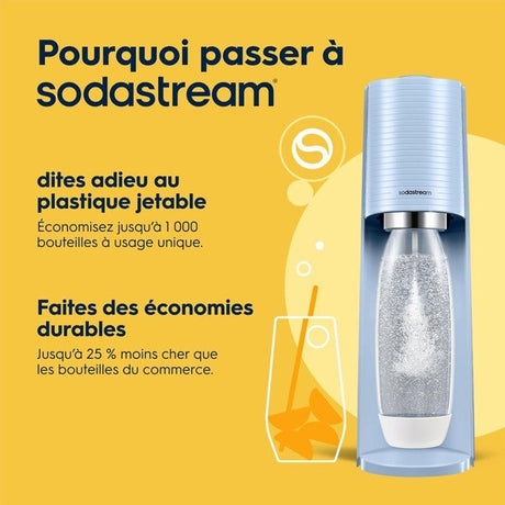 Machine a soda et eau pétillante SODASTREAM - TERRA Bleu - 1 bouteille compatible lave-vaisselle - 1 recharge de gaz 60L