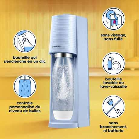 Machine a soda et eau pétillante SODASTREAM - TERRA Bleu - 1 bouteille compatible lave-vaisselle - 1 recharge de gaz 60L