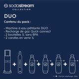 Machine a soda et eau pétillante SODASTREAM - DUO Blanche - 2 carafes en verre - 2 bouteilles - 1 recharge de gaz 60L