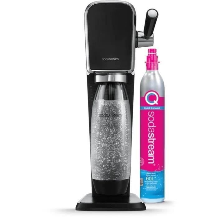 SODASTREAM Art - Machine a Eau Pétillante Noire - Pack 1 Bouteille 1L Compatible Lave-Vaisselle + 1 Recharge de Gaz 60L a Clipser